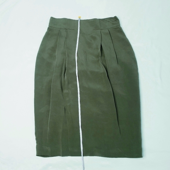 NWT Vintage Dana Buchman Washed Silk Career Skirt Olive Green - Picture 7 of 9